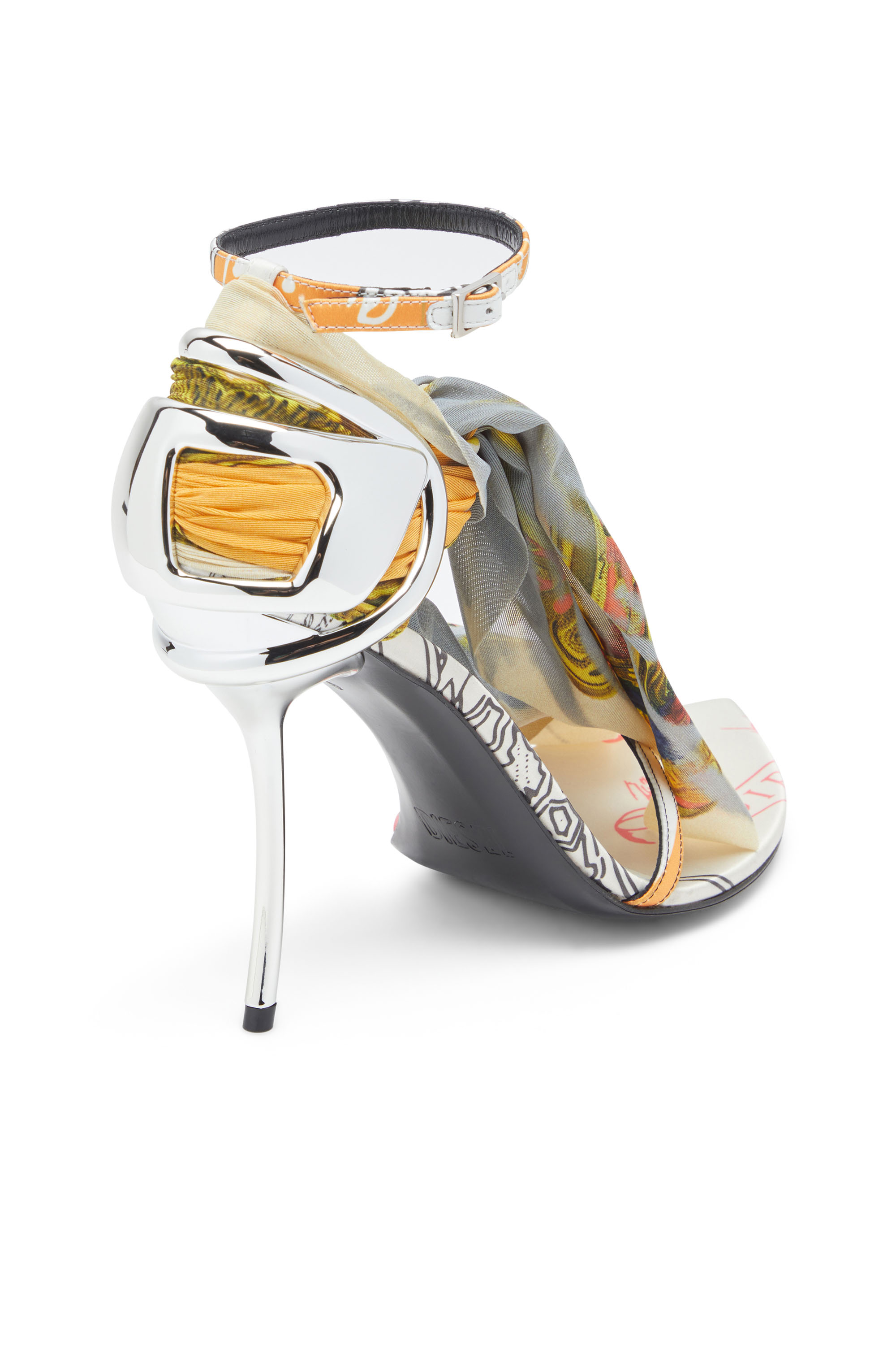 Diesel - D-TEN&HALF SDL BANDANA, Woman's D-Ten&Half-Bandana stiletto sandals in satin in Yellow/Grey - 5