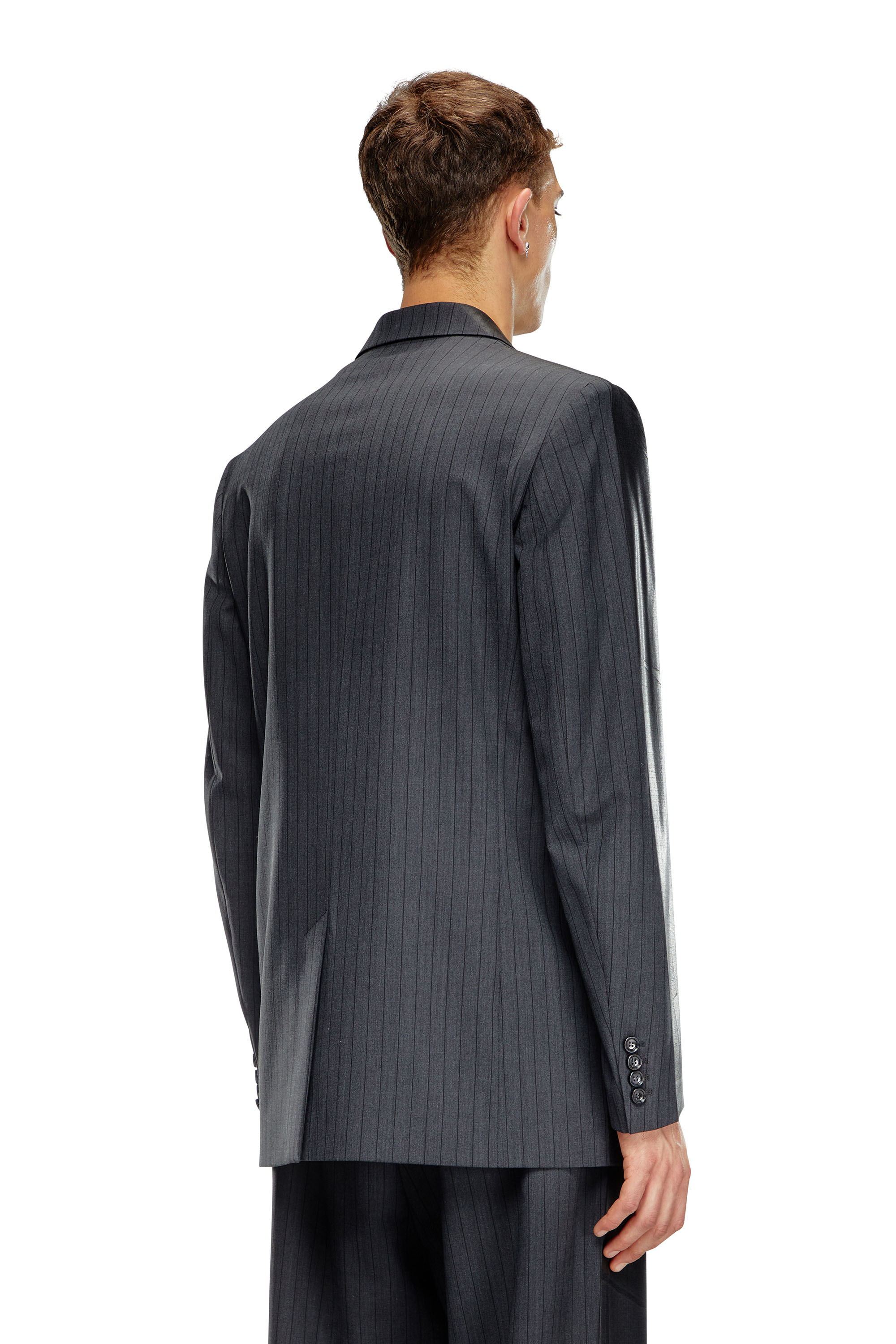 Diesel - J-STANLEY, Man's Pinstripe blazer with coated front in Black - 4