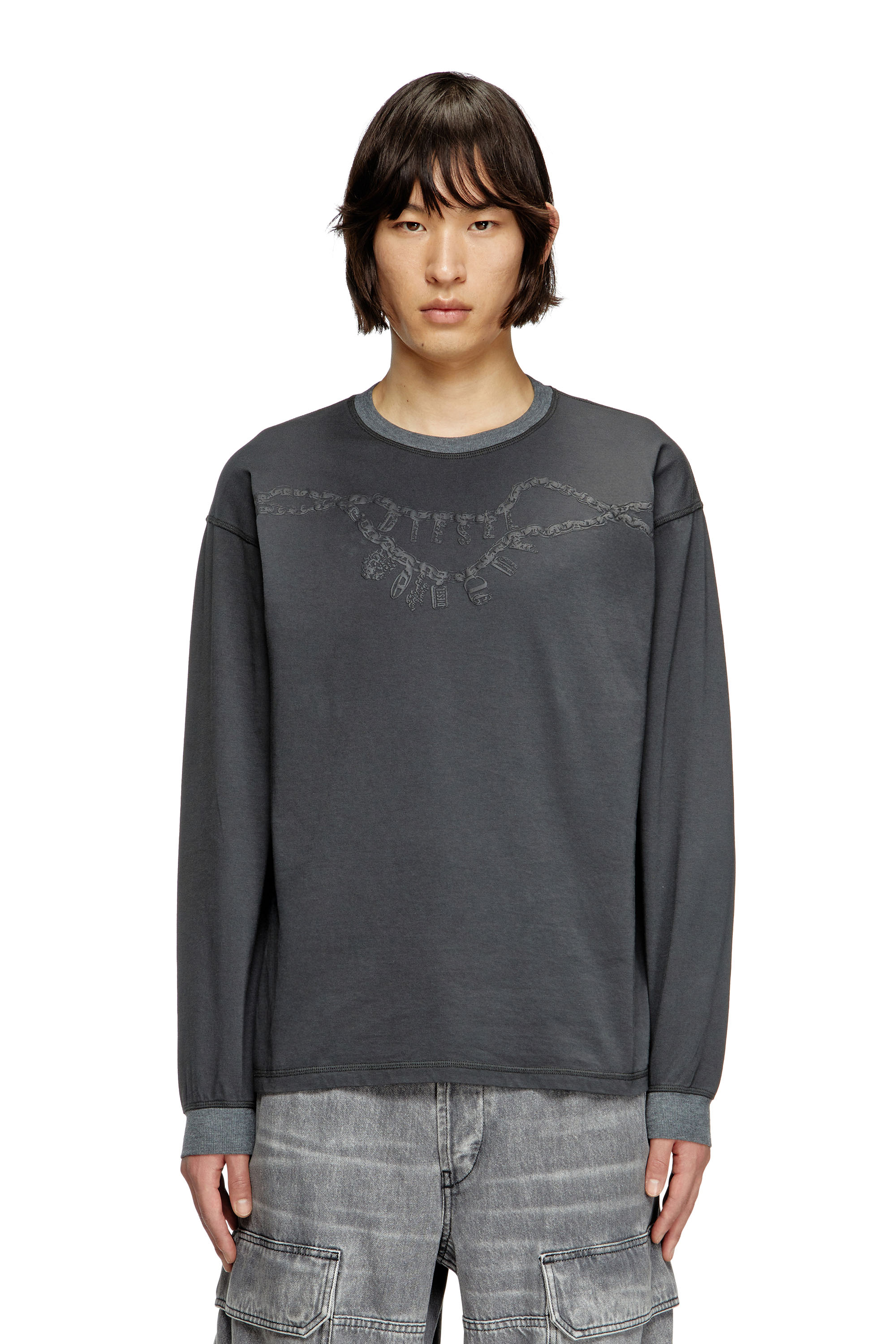 Diesel - T-BOXT-LS-HOSHI, Unisex's Long-sleeve T-shirt with charm necklace print in Dark grey - 2