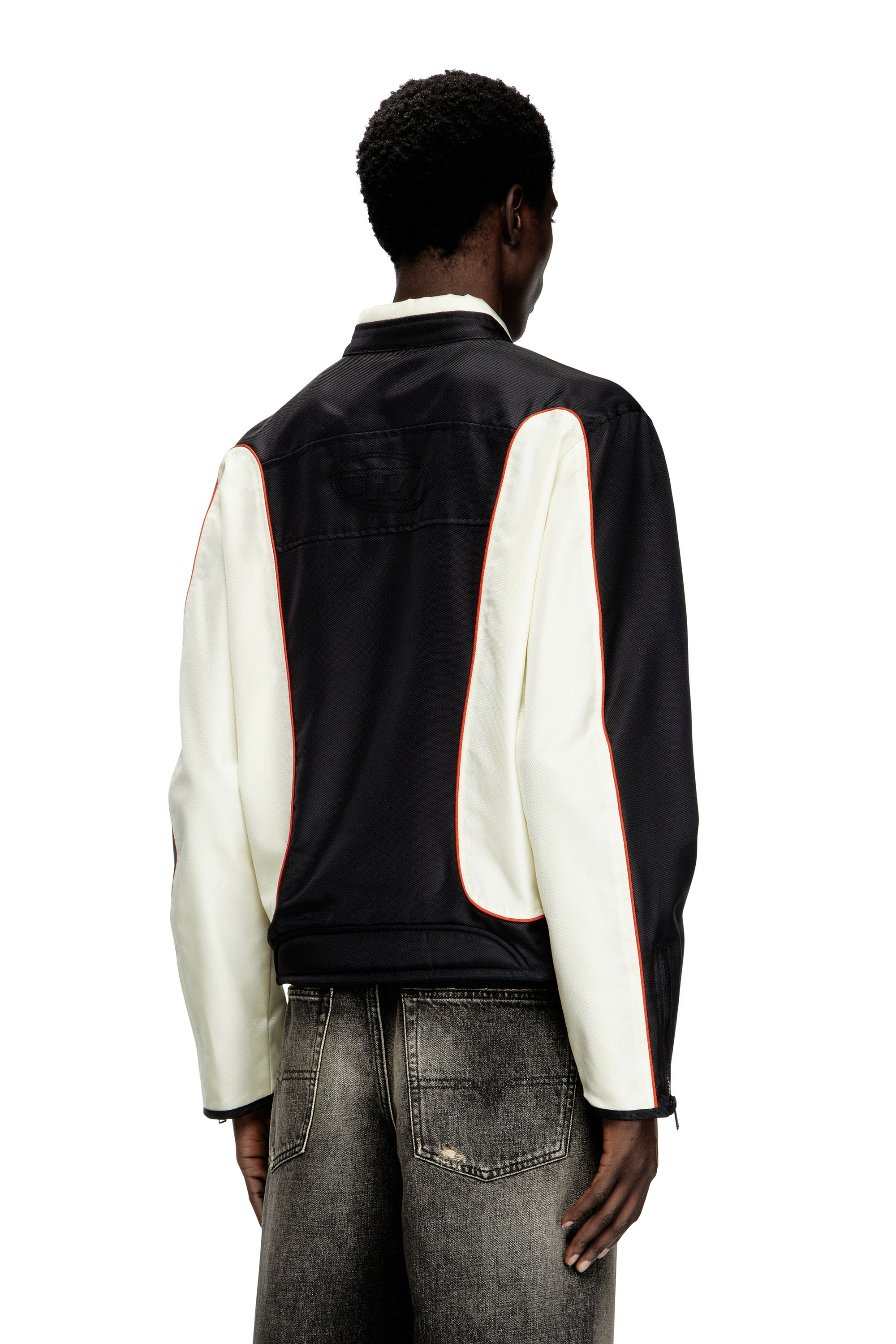 Diesel - J-BLINK-A, Man's Colour-block biker jacket with piping in White/Black - 4
