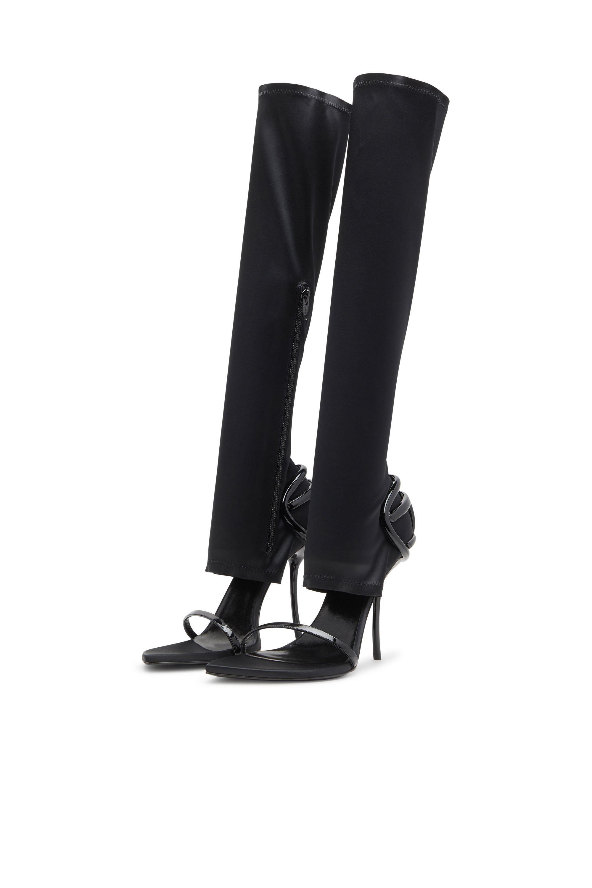 Diesel - D-TEN&HALF SDL KB, Woman's D-Ten&Half-Stiletto knee boot sandals in stretch satin in Black - 8