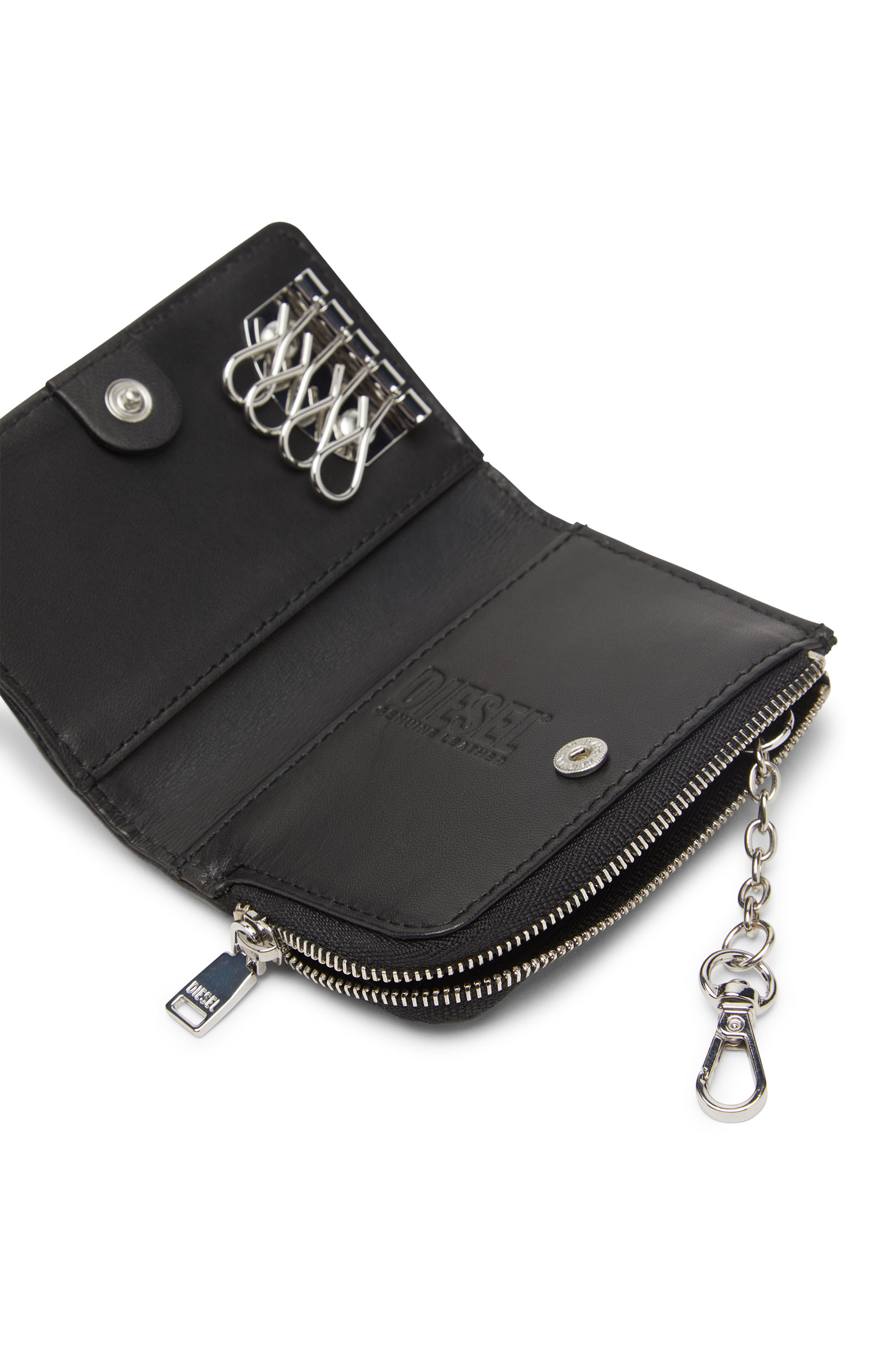Diesel - L-ZIP KEY, Man's Key case in grained leather in Black - 4