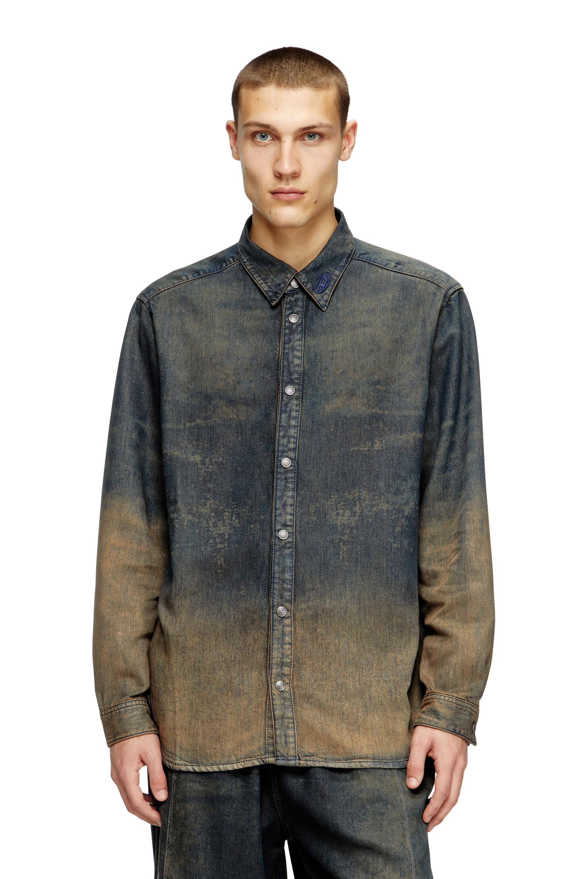 Diesel - D-SIMPLY-S8, Man's Shirt in fluid shaded denim in Dark Blue - 2