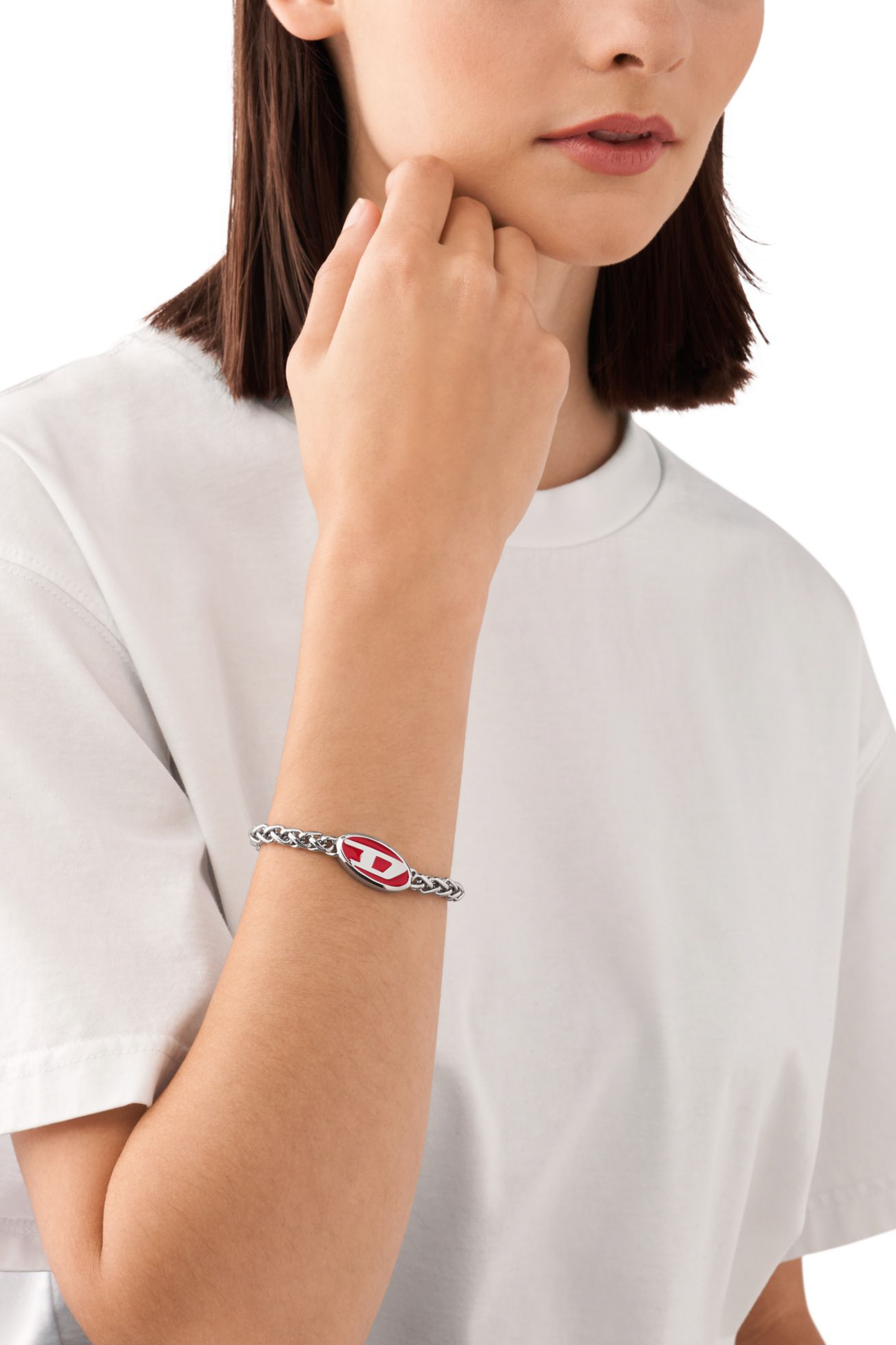 Diesel - DX1445, Unisex's Red enamel and stainless steel chain bracelet in Silver - 3