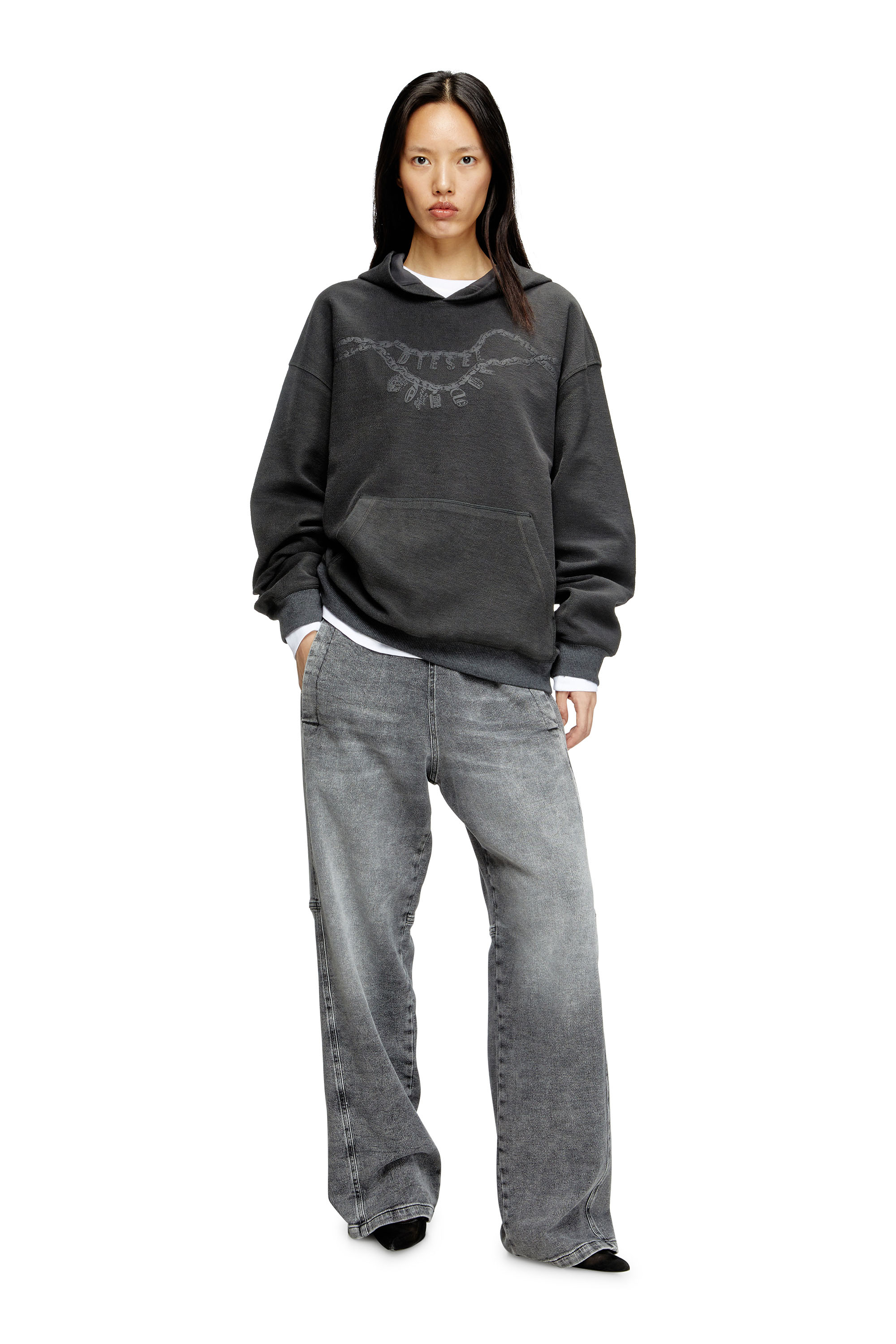 Diesel - S-BOXT-HOOD-HOSHI, Unisex's Hoodie with charm necklace print in Dark grey - 6