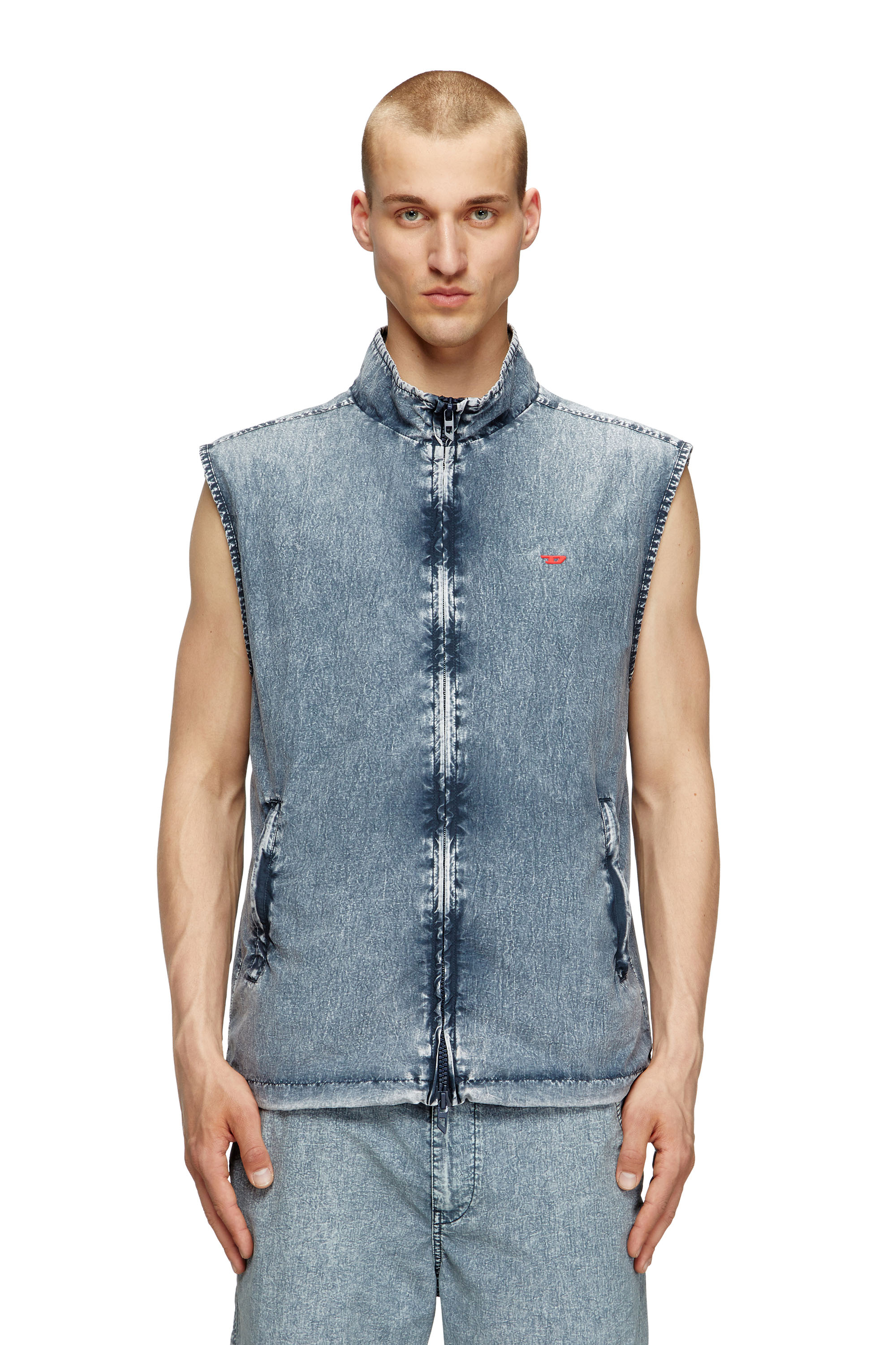 Diesel - J-ERB, Man's Vest in recycled nylon taslan in Medium blue - 1