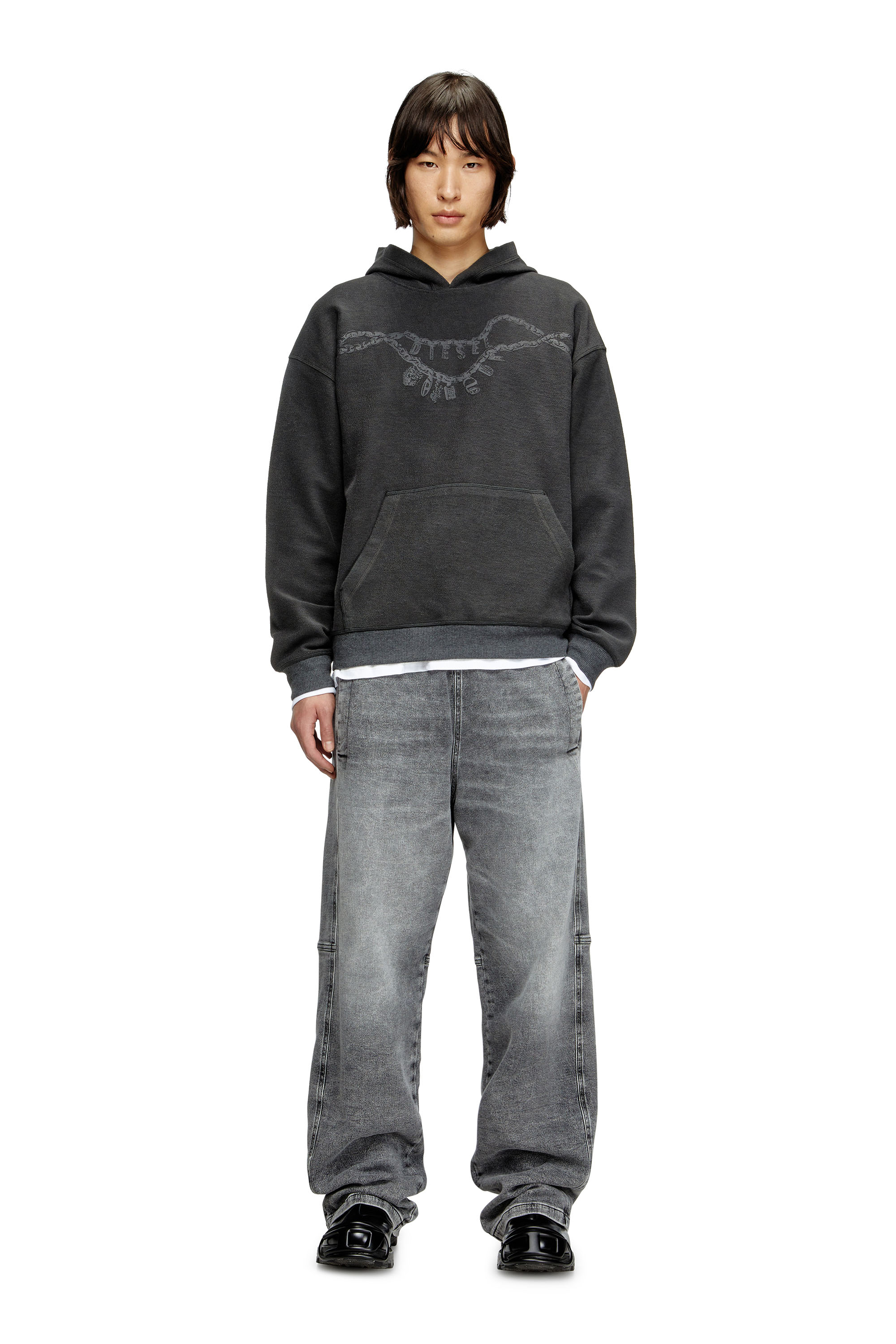 Diesel - S-BOXT-HOOD-HOSHI, Unisex's Hoodie with charm necklace print in Dark grey - 1