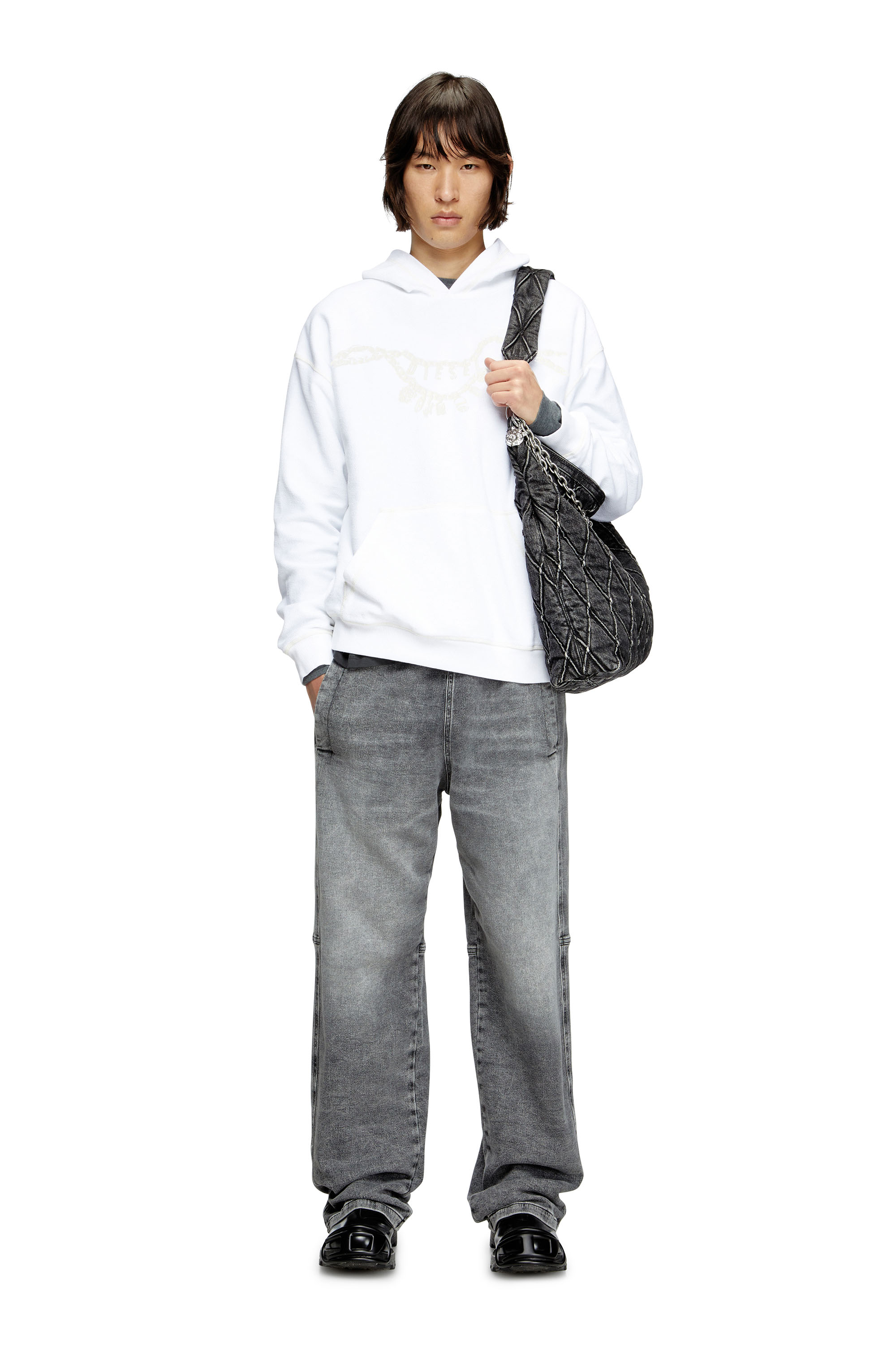 Diesel - S-BOXT-HOOD-HOSHI, Unisex's Hoodie with charm necklace print in White - 1