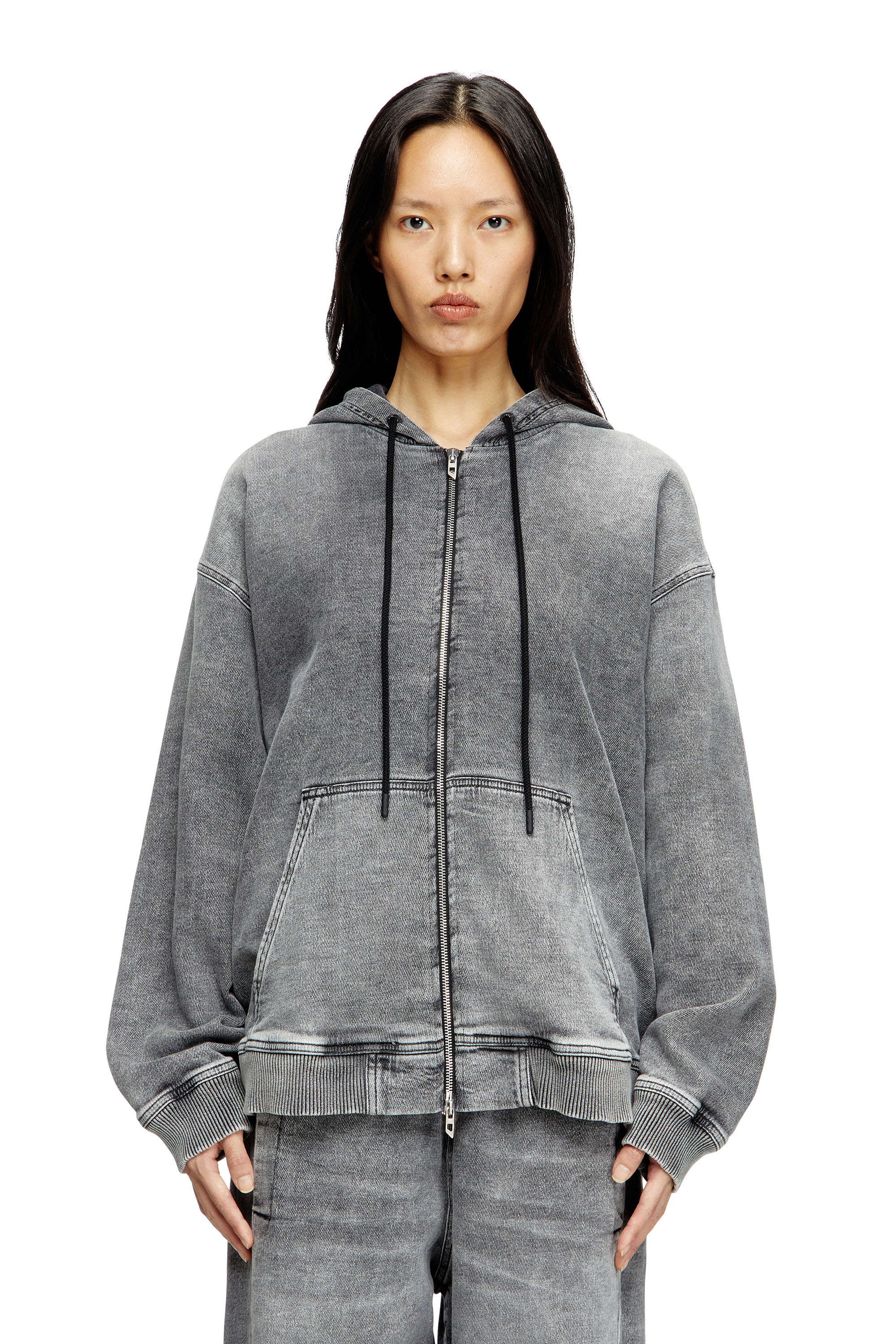 Diesel - HS D-GIRI-S TRACK, Unisex's Zip-up hoodie in marbled Track Denim in Dark grey - 5