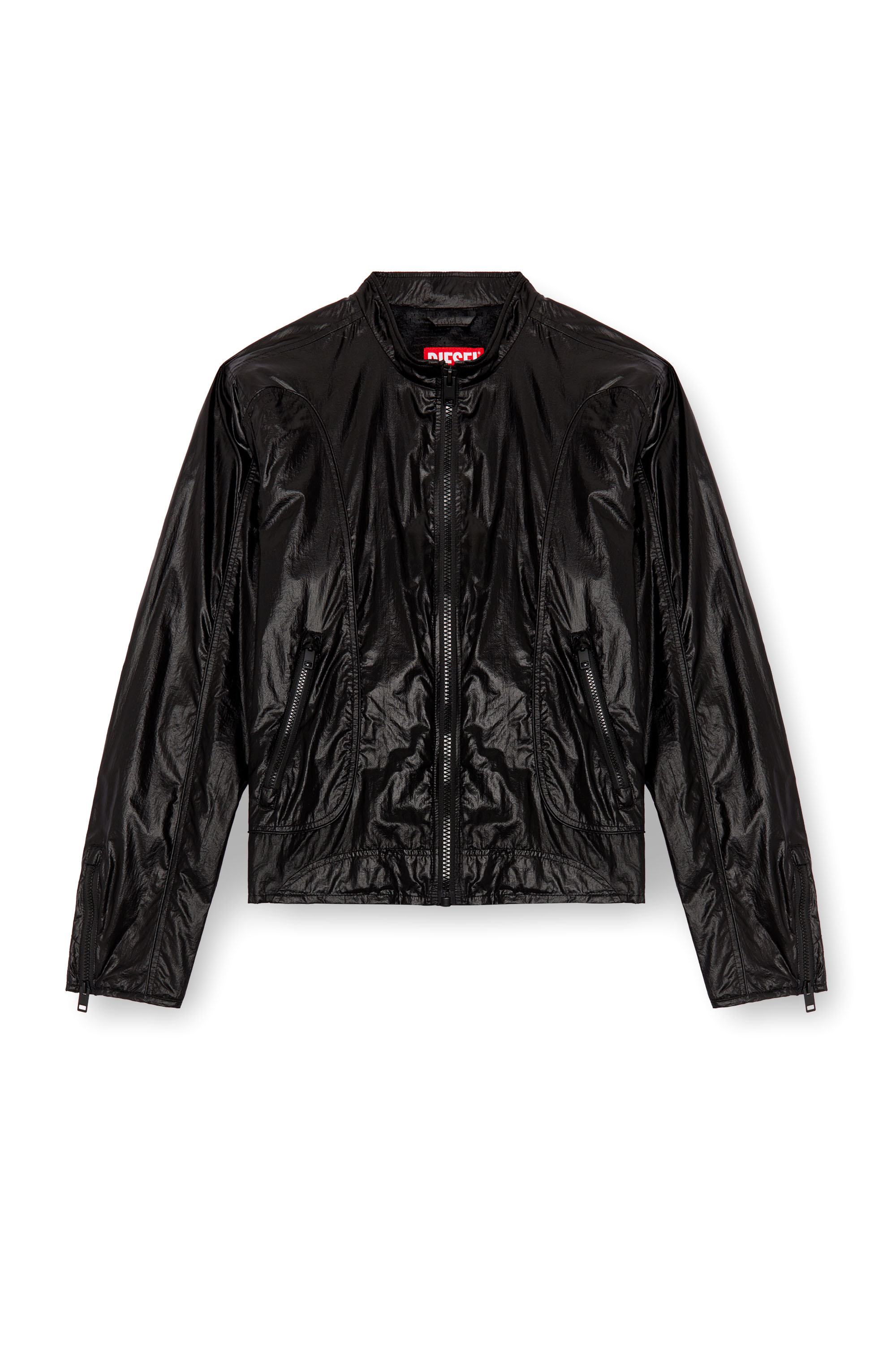 Diesel - J-CLAYS, Man's Biker jacket in shiny ripstop in Black - 3