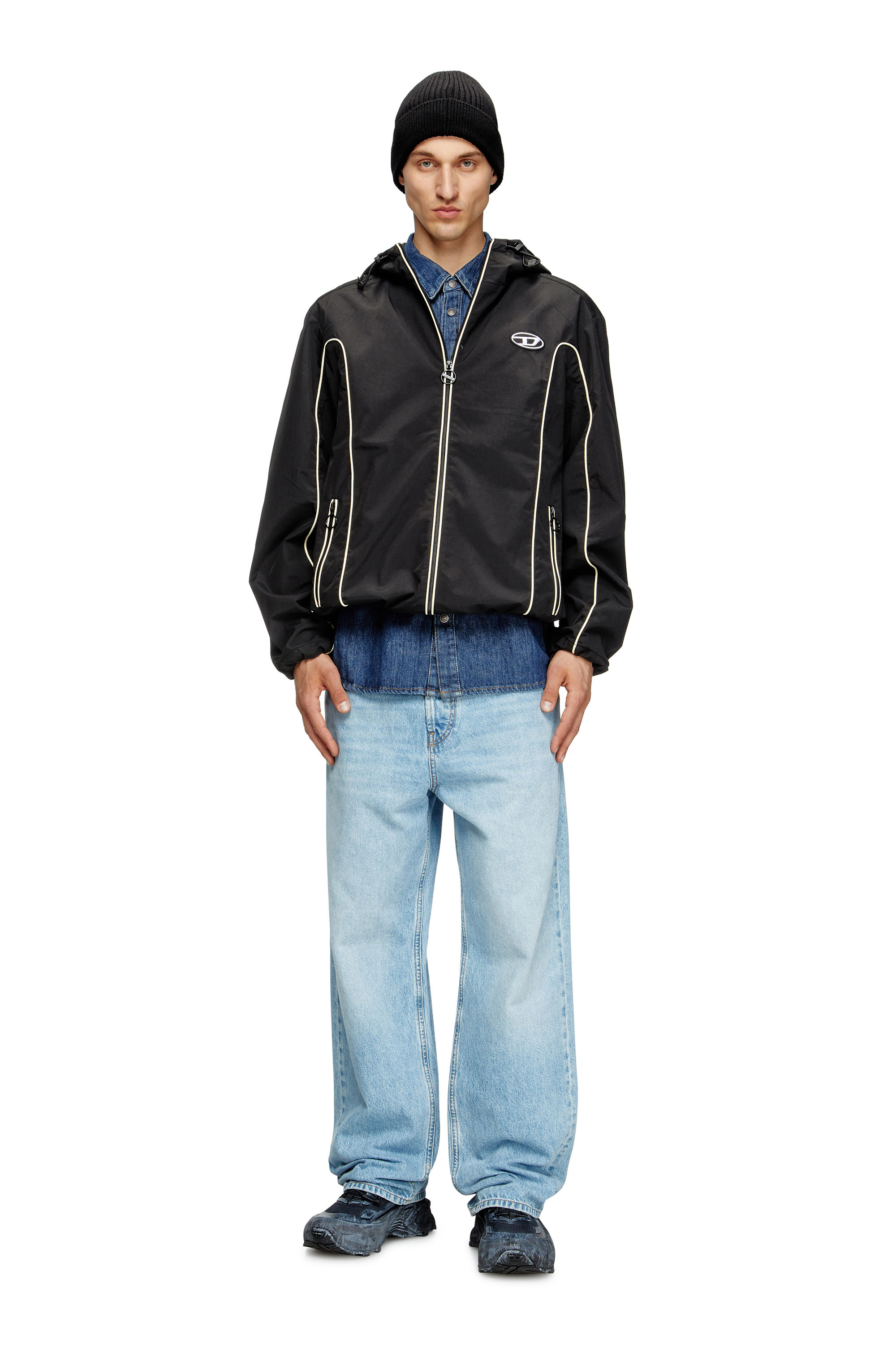 Diesel - J-HIVES, Man's Windbreaker with contrast piping in Black - 2