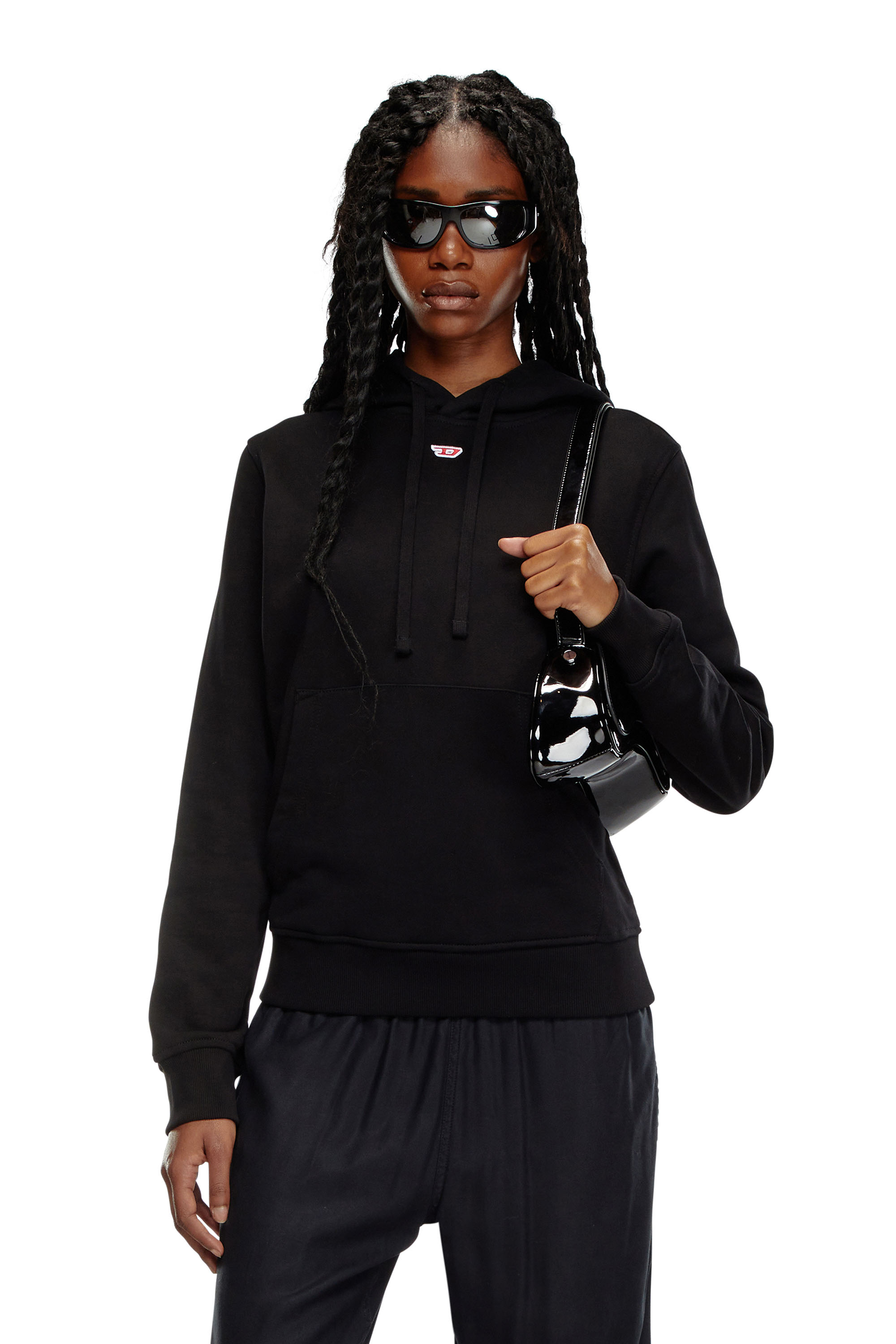 Diesel - S-GINN-HOOD-D, Woman's Hoodie with embroidered D patch in Black - 1