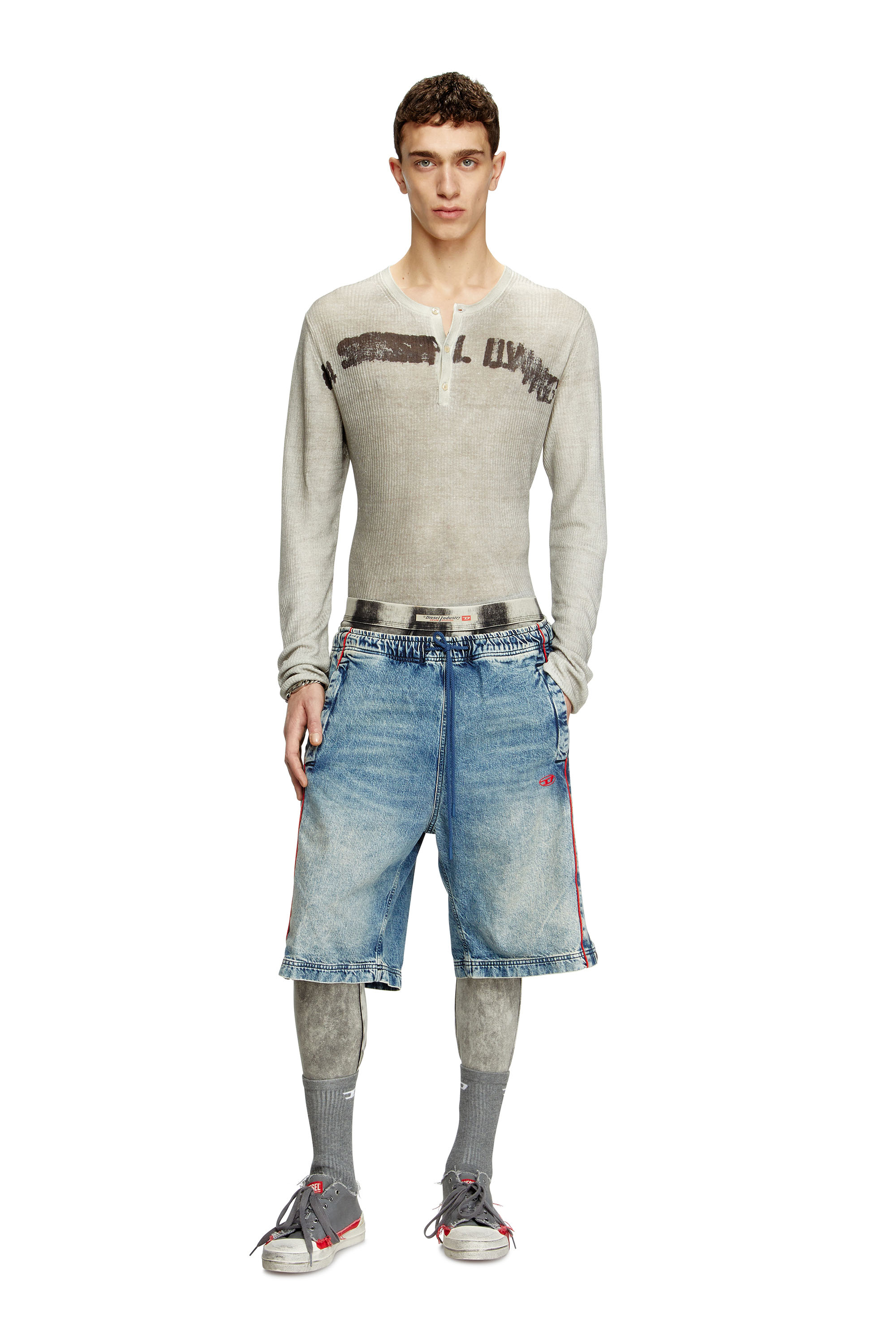 Diesel - K-ROBBY, Unisex's Dirty-effect Henley jumper in linen in Beige - 2