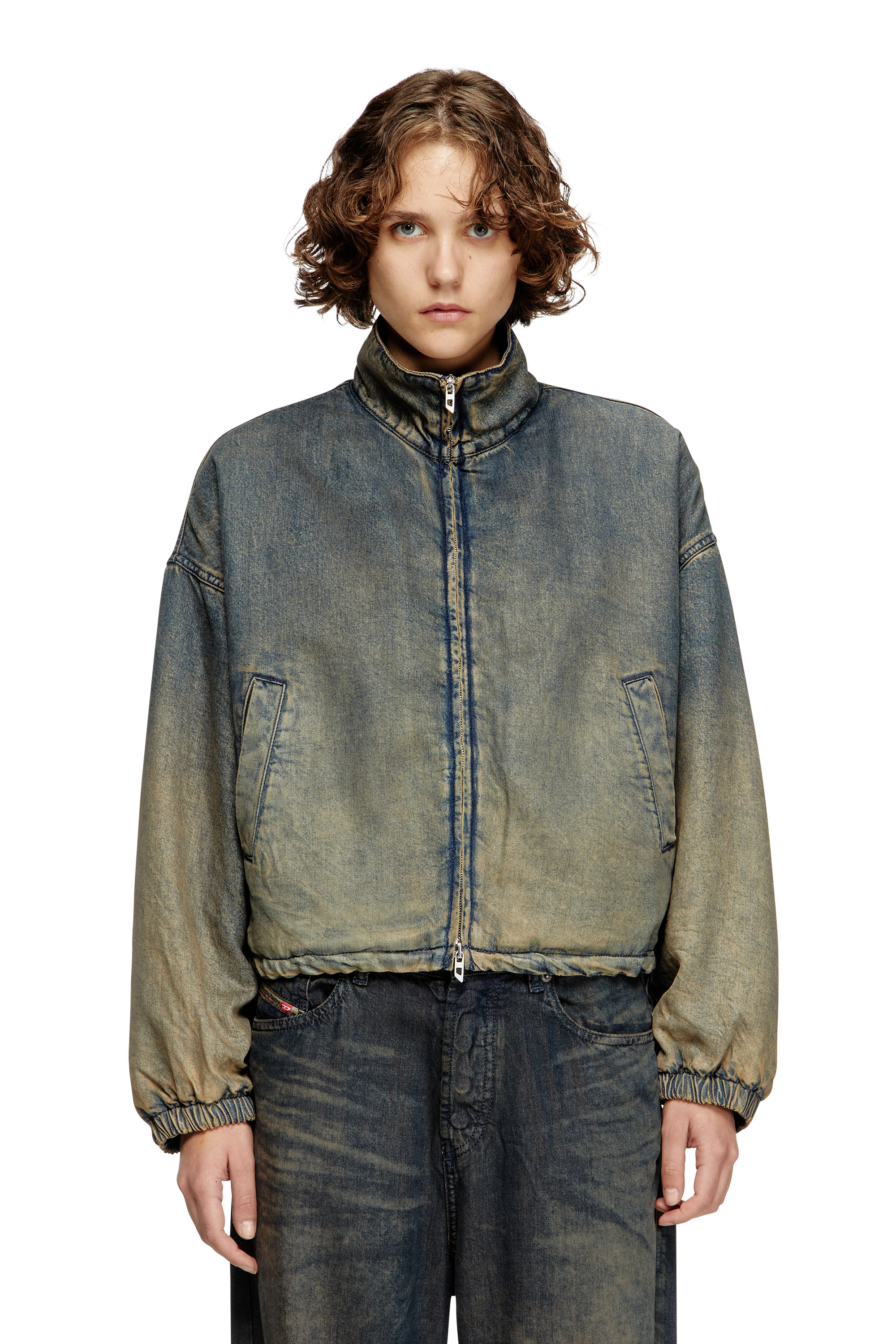 Diesel - DE-FLOWER-S, Woman's Zipped jacket in fluid shaded denim in Medium blue - 2