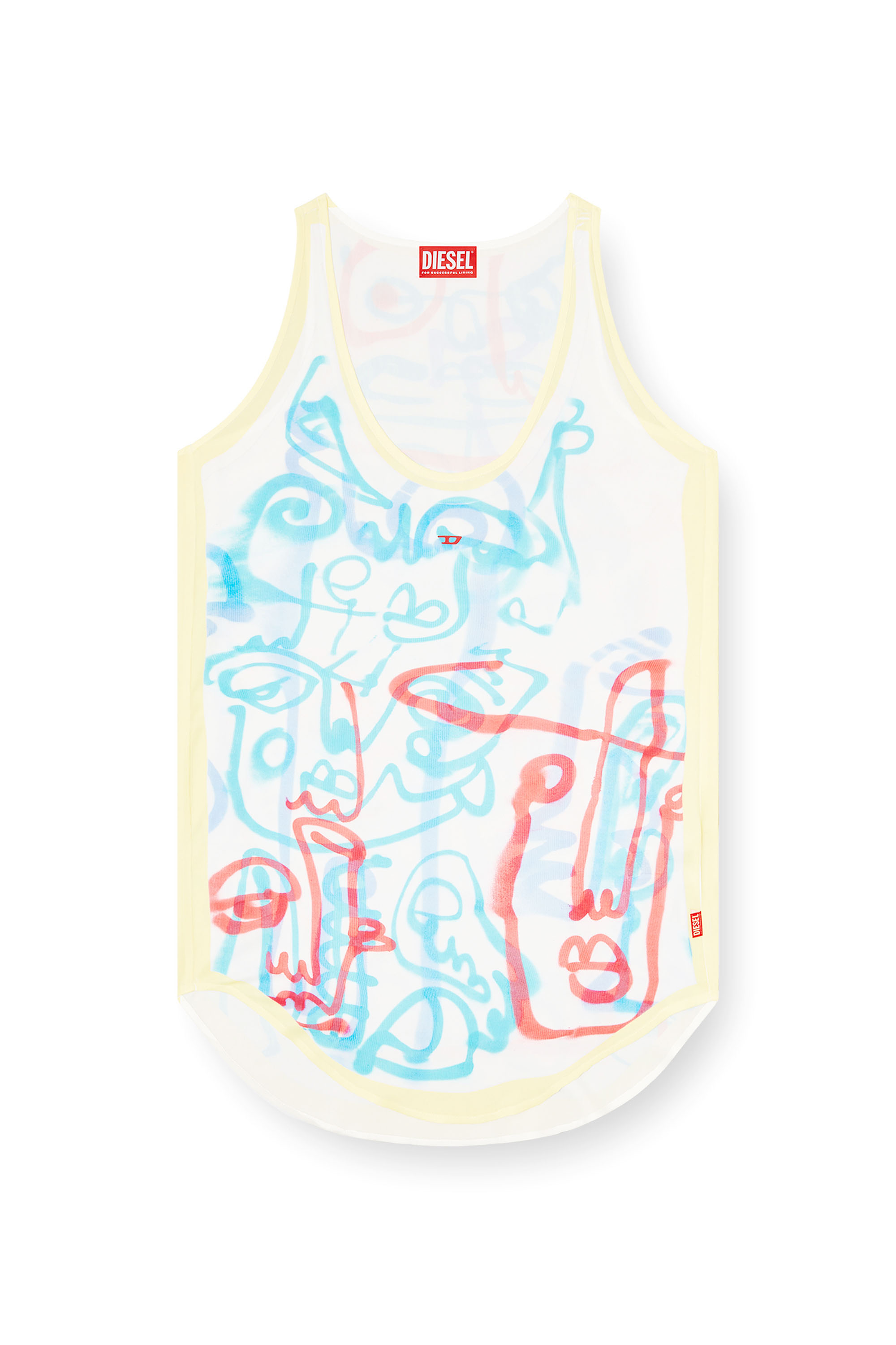 Diesel - D-LINZ-GRAFFITI-AFR, Woman's Satin tank top with graffiti print in White/Yellow - 3