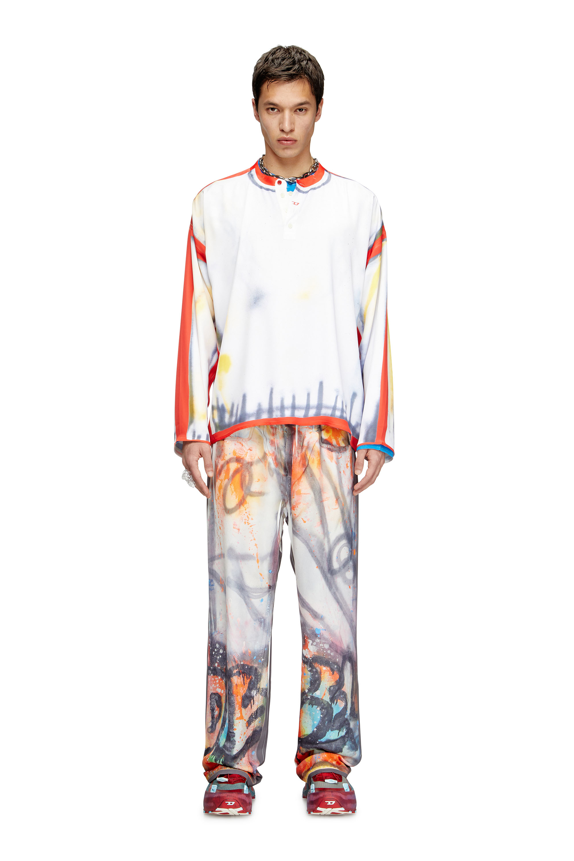 Diesel - T-OLAVI-A-SER-GRAFFITI-USA, Unisex's Henley top with graffiti print in Red/White - 1