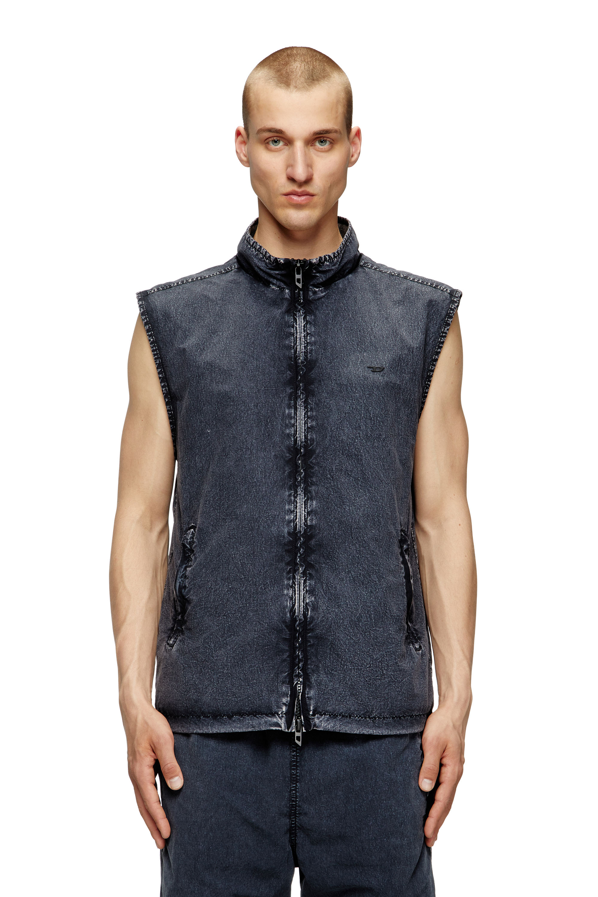 Diesel - J-ERB, Man's Vest in recycled nylon taslan in Black - 1