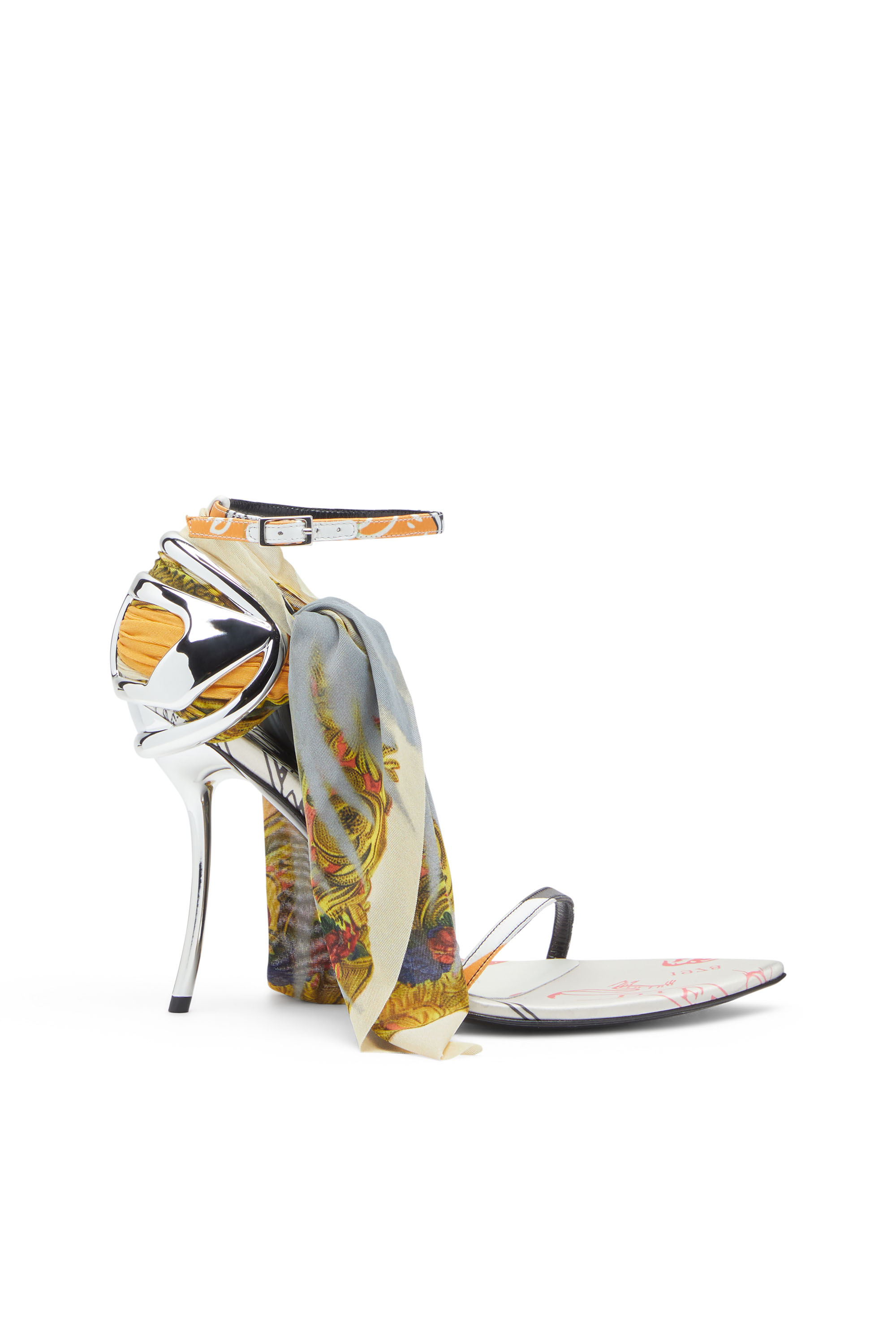 Diesel - D-TEN&HALF SDL BANDANA, Woman's D-Ten&Half-Bandana stiletto sandals in satin in Yellow/Grey - 1